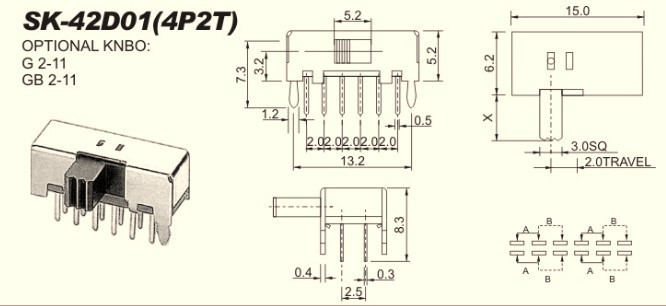 【供有拔動開關 撥動開關SK-42D01(4P2T)】價格,廠家,圖片,電工開關,深圳市福田區(qū)深洪威電子銷售部-